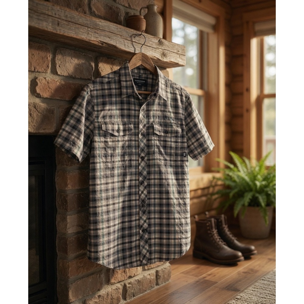 Outdoor Research Mens Wanderer S/S Shirt Blue Green Plaid Nylon Lyocell Blend M